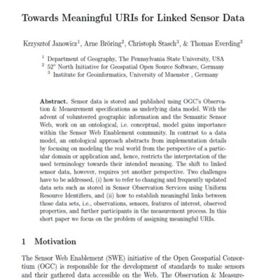ترجمه فارسی مقاله Towards Meaningful URIs for Linked Sensor Data (مسیر پیشرفت به سمت URI های بامعنی برای داده های سنسورهای مرتبط)