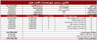دانلود فاکتور اقامت هتل خام قابل ویرایش