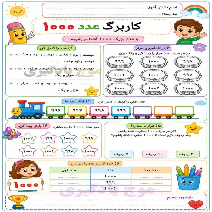 کاربرگ های فصل 2 ریاضی سوم دبستان مجموعه 3عددی